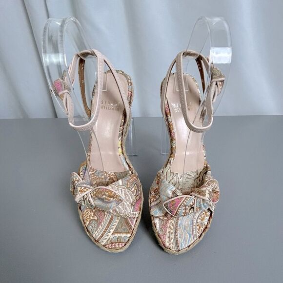 Stuart Weitzman Women's Patterned strapped wedges size 5.5 pink - Picture 11 of 11